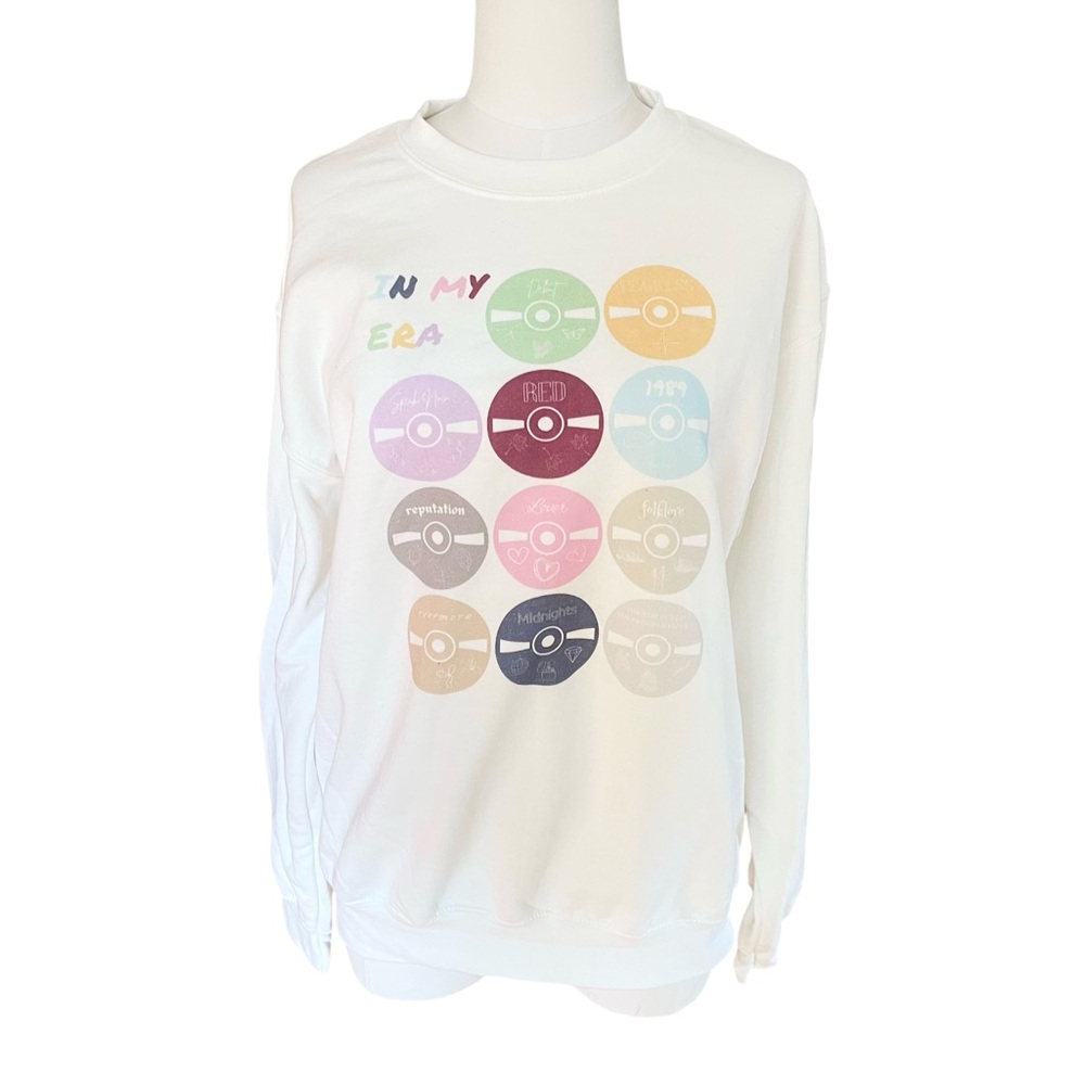Taylor Swift In My Era Album CDs Crew Neck Lightweight Sweatshirt Size M - Picture 1 of 8